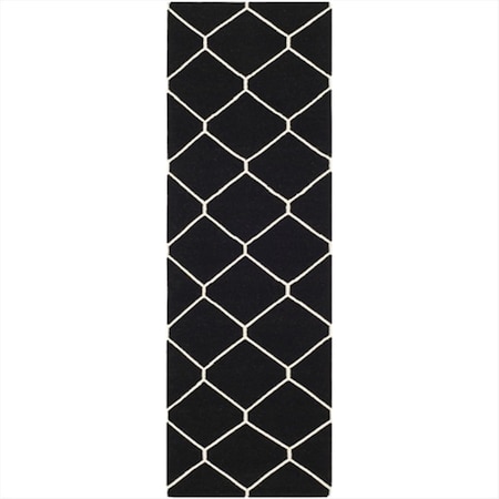 Safavieh 2 Ft. - 6 In. X 4 Ft. Runner- Contemporary Dhurries Black And Ivory Flatweave Rug DHU635A-24